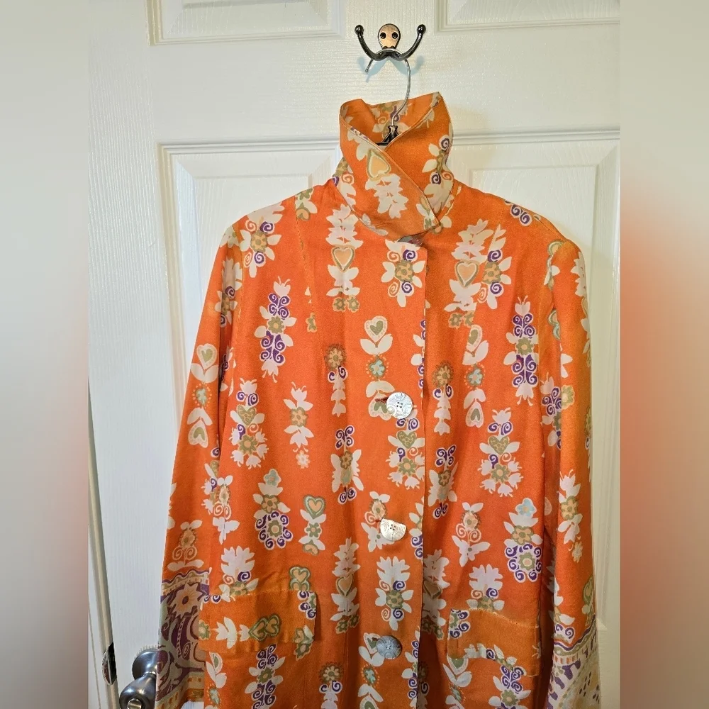 Vintage Silk Orange Purple Floral Spring Lightweight Jacket